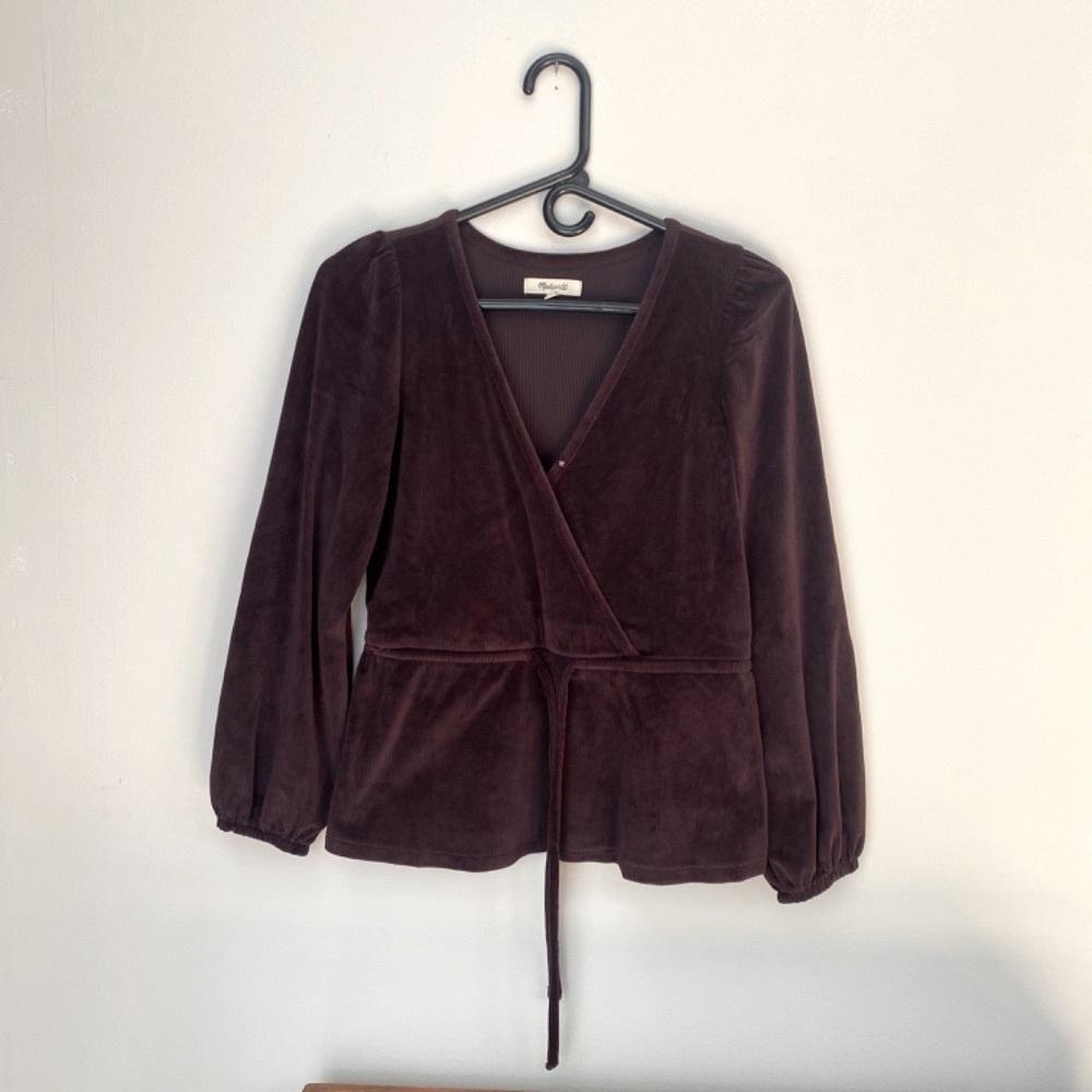 Madewell Burgundy Tie-Front Faux-Wrap Top Women's Size XXS